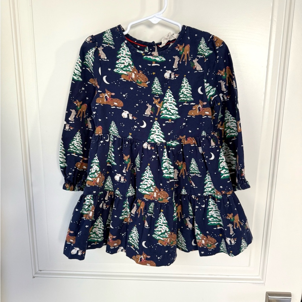 Mini Boden Christmas Woodland Forest Animals Deer Party Dress 3-4Y 3t 4t- PULLS